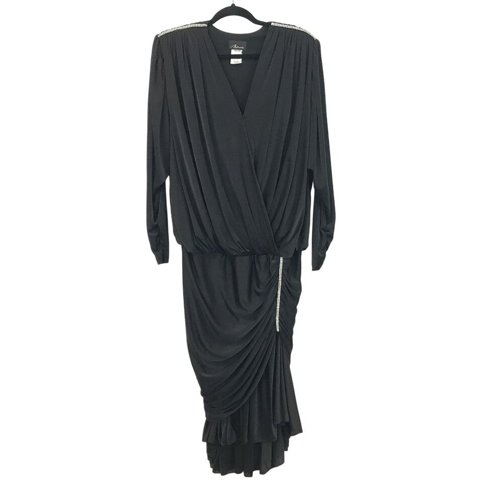 Vintage Nightworks 14W Satin Evening Gown Rhinestone Draped Hollywood Regency
